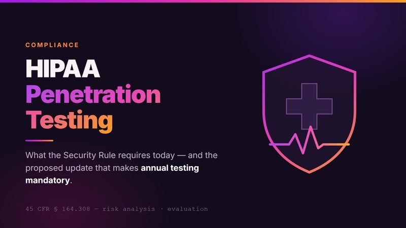 HIPAA penetration testing - shield with medical cross and EKG line referencing Security Rule 45 CFR 164.308